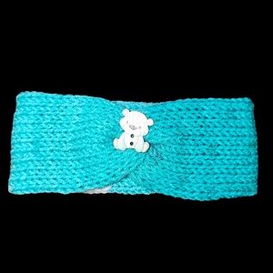 Turquoise Knitted Headband with Bear Accent